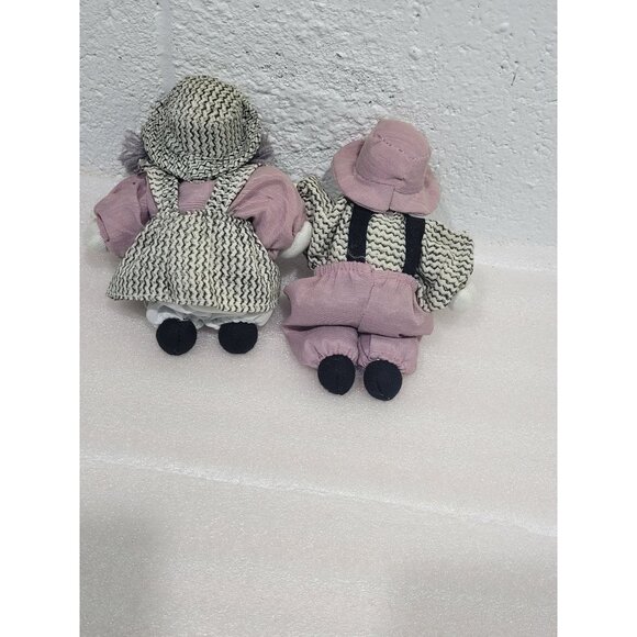 Vintage Boy Girl Bisque Head Fabric Body Dolls Weighted 5" Painted Face - Picture 2 of 9